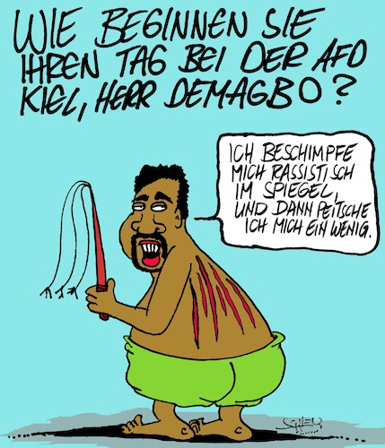 Cartoon: Moin! (medium) by Karsten Schley tagged achille,demagbo,afd,kiel,rechtsextremismus,neonazis,quoten,opportunismus,ausländer,deutschland,achille,demagbo,afd,kiel,rechtsextremismus,neonazis,quoten,opportunismus,ausländer,deutschland