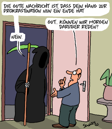 Cartoon: Morgen... (medium) by Karsten Schley tagged prokrastination,termine,zeit,psychologie,zielorientierung,organisation,zeitmanagement,gesellschaft,prokrastination,termine,zeit,psychologie,zielorientierung,organisation,zeitmanagement,gesellschaft