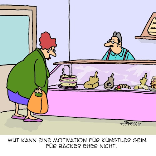 Cartoon: Motivation (medium) by Karsten Schley tagged kunst,künstler,motivation,antrieb,bäcker,ernährung,jobs,wut,wutbürger,soziales,gesellschaft,deutschland,europa,politik,kunst,künstler,motivation,antrieb,bäcker,ernährung,jobs,wut,wutbürger,soziales,gesellschaft,deutschland,europa,politik