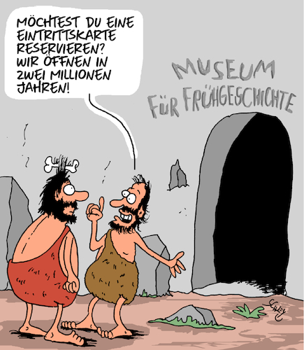 Cartoon: Museum (medium) by Karsten Schley tagged museen,kultur,geschichte,prähistorisches,steinzeit,menschheit,gesellschaft,museen,kultur,geschichte,prähistorisches,steinzeit,menschheit,gesellschaft