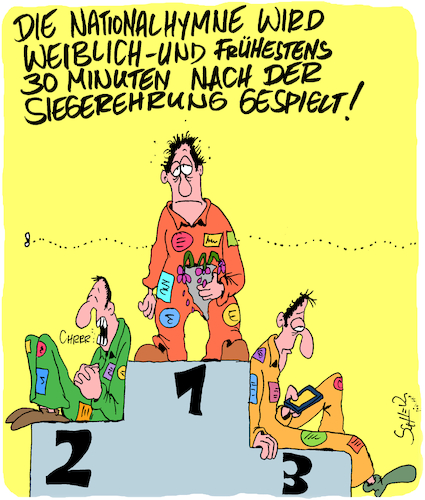 Cartoon: Nationalhymne (medium) by Karsten Schley tagged nationalhymne,frauenbeauftragte,politik,gleichheit,langeweile,jobs,frauen,männer,überflüssiges,kulturgut,klassik,musik,gesellschaft,deutschland,nationalhymne,frauenbeauftragte,politik,gleichheit,langeweile,jobs,frauen,männer,überflüssiges,kulturgut,klassik,musik,gesellschaft,deutschland