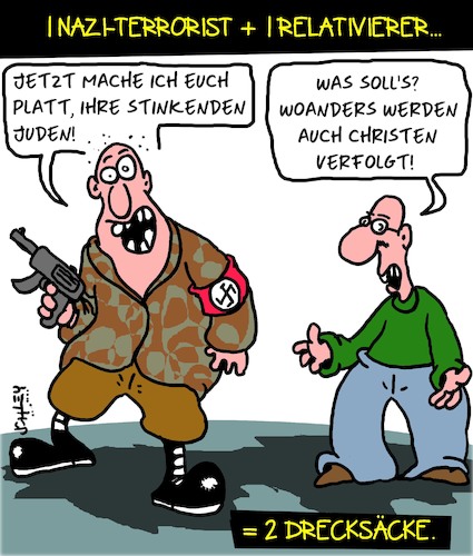 Cartoon: Nazi-Terror (medium) by Karsten Schley tagged nazis,terrorismus,minderheiten,rassismus,deutschland,juden,mord,kriminalität,politik,sicherheit,gesellschaft,nazis,terrorismus,minderheiten,rassismus,deutschland,juden,mord,kriminalität,politik,sicherheit,gesellschaft