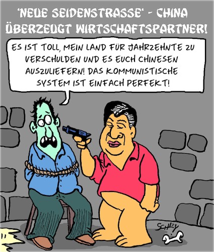 Cartoon: Neue Seidenstrasse (medium) by Karsten Schley tagged china,kommunismus,wirtschaft,schulden,handel,geld,gesellschaft,vorherrschaft,demokratie,politik,china,kommunismus,wirtschaft,schulden,handel,geld,gesellschaft,vorherrschaft,demokratie,politik