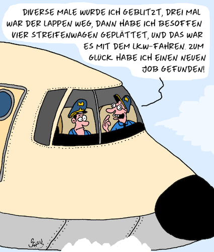 Cartoon: Neuer Job (medium) by Karsten Schley tagged karriere,kraftfahrer,verkehrsregeln,polizei,geschwindigkeitskontrolle,radarfallen,führerschein,arbeitsplätze,piloten,flugzeuge,fliegen,transport,gesetze,karriere,kraftfahrer,verkehrsregeln,polizei,geschwindigkeitskontrolle,radarfallen,führerschein,arbeitsplätze,piloten,flugzeuge,fliegen,transport,gesetze