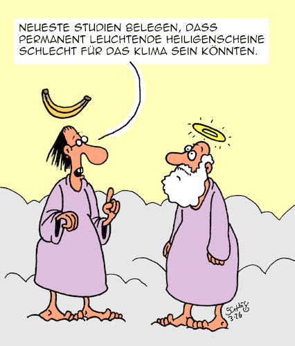 Cartoon: Neueste Studien (medium) by Karsten Schley tagged studien,politik,energie,klima,forschung,wissenschaft,heiligenscheine,zukunft,bananen,gesellschaft,studien,politik,energie,klima,forschung,wissenschaft,heiligenscheine,zukunft,bananen,gesellschaft