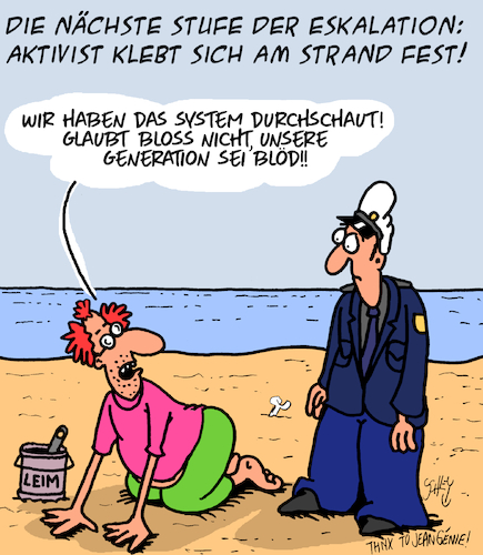 Cartoon: Nicht blöd... oder?? (medium) by Karsten Schley tagged klimakleber,kriminalität,intelligenz,jugend,klima,religion,medien,politik,gesellschaft,klimakleber,kriminalität,intelligenz,jugend,klima,religion,medien,politik,gesellschaft