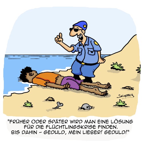 Cartoon: Nur Geduld! (medium) by Karsten Schley tagged flüchtlinge,asyl,europa,eu,türkei,tod,flucht,krieg,terror,schlepper,fremdenhass,nationalismus,politik,flüchtlinge,asyl,europa,eu,türkei,tod,flucht,krieg,terror,schlepper,fremdenhass,nationalismus,politik