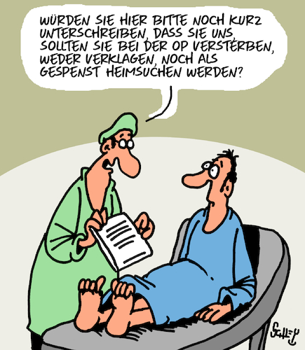 Cartoon: Operation (medium) by Karsten Schley tagged ärzte,patienten,gesundheit,krankenhäuser,operationen,recht,absicherung,tod,politik,gesellschaft,ärzte,patienten,gesundheit,krankenhäuser,operationen,recht,absicherung,tod,politik,gesellschaft