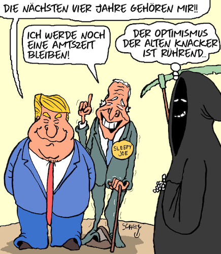 Cartoon: Optimismus (medium) by Karsten Schley tagged trump,biden,usa,wahlen,alter,politik,demokraten,republikaner,gesellschaft,trump,biden,usa,wahlen,alter,politik,demokraten,republikaner,gesellschaft