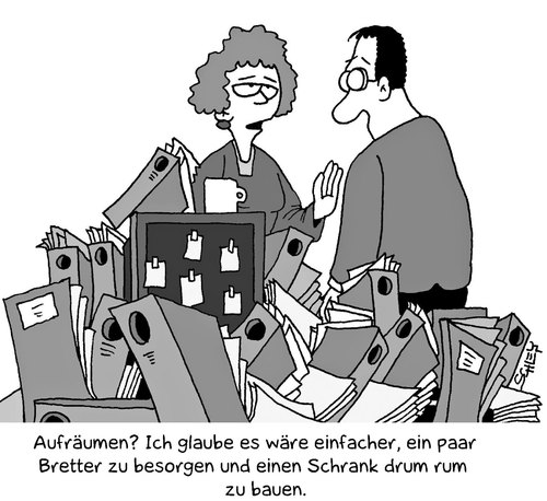Cartoon: Ordnung (medium) by Karsten Schley tagged business,arbeit,jobs,männer,frauen,büroorganisation,ordnung,business,arbeit,jobs,männer,frauen,ordnung,büro