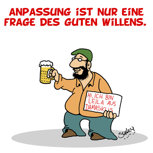 Cartoon: PASST EUCH AN!! (medium) by Karsten Schley tagged einwanderung,anpassung,integration,politik,asyl,flüchtlinge,europa,deutschland,syrien,einwanderung,anpassung,integration,politik,asyl,flüchtlinge,europa,deutschland,syrien
