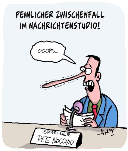 Cartoon: Peinlicher Zwischenfall! (medium) by Karsten Schley tagged journalismus,wahrheit,medien,nachrichten,glaubwürdigkeit,staat,politik,gesellschaft,journalismus,wahrheit,medien,nachrichten,glaubwürdigkeit,staat,politik,gesellschaft