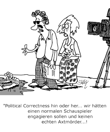 Cartoon: Politisch korrekt (medium) by Karsten Schley tagged pc,medien,authentizität,film,tv,schauspieler,aneignung,business,gesellschaft,pc,medien,authentizität,film,tv,schauspieler,aneignung,business,gesellschaft
