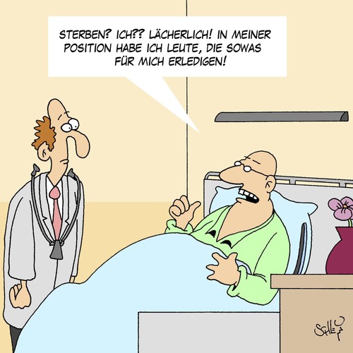 Cartoon: Position (medium) by Karsten Schley tagged gesundheit,arbeit,arbeitgeber,arbeitnehmer,vorgesetzte,krankenhäuser,ärzte,leben,tod,gesundheit,arbeit,arbeitgeber,arbeitnehmer,vorgesetzte,krankenhäuser,ärzte,leben,tod