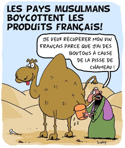 Cartoon: Produits Francais (medium) by Karsten Schley tagged economie,commerce,politique,religion,islam,industrie,caricatures,medias,liberte,de,la,presse,economie,commerce,politique,religion,islam,industrie,caricatures,medias,liberte,de,la,presse