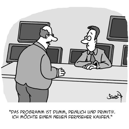 Cartoon: Qualitäts-Fernsehen (medium) by Karsten Schley tagged fernsehen,fernsehprogram,unterhaltung,bildung,kaufen,elektronik,business,jobs,fernsehen,fernsehprogram,unterhaltung,bildung,kaufen,elektronik,business,jobs