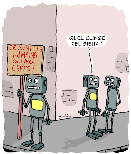 Cartoon: Quel clinge (medium) by Karsten Schley tagged technologie,ia,robotique,recherche,science,humanite,sociologie,societe,technologie,ia,robotique,recherche,science,humanite,sociologie,societe
