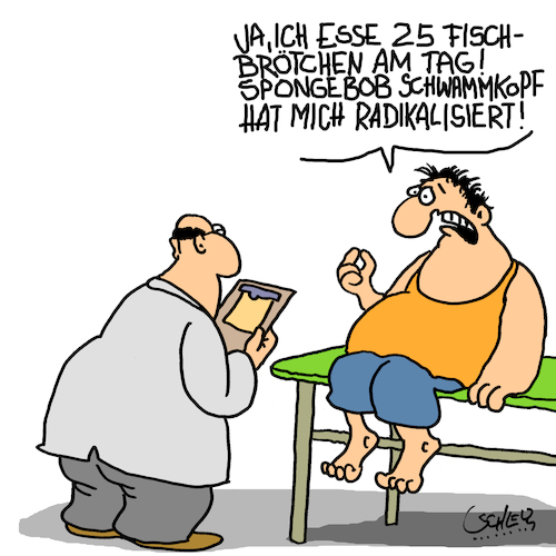 Cartoon: Radikal (medium) by Karsten Schley tagged ernährung,fernsehen,cartoons,übergewicht,gesundheit,ärzte,patienten,radikalisierung,medien,gesellschaft,deutschland,ernährung,fernsehen,cartoons,übergewicht,gesundheit,ärzte,patienten,radikalisierung,medien,gesellschaft,deutschland