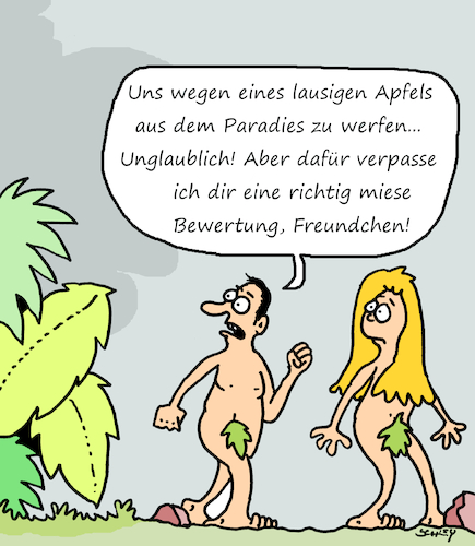 Cartoon: Rating (medium) by Karsten Schley tagged rating,bewertungen,kunden,paradies,bibel,gott,adam,eva,religion,christentum,gesellschaft,rating,bewertungen,kunden,paradies,bibel,gott,adam,eva,religion,christentum,gesellschaft