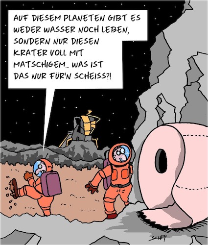 Cartoon: Raumfahrt (medium) by Karsten Schley tagged raumfahrt,aliens,forschung,wissenschaft,astronauten,technologie,verdauung,raumfahrt,aliens,forschung,wissenschaft,astronauten,technologie,verdauung