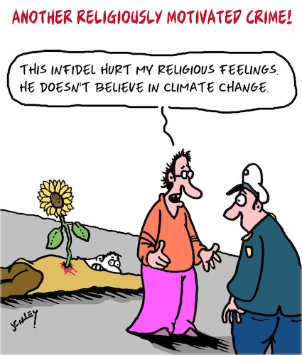 Cartoon: Religiously Motivated Crime (medium) by Karsten Schley tagged climat,change,religion,crime,politics,environment,murder,media,society,climat,change,religion,crime,politics,environment,murder,media,society