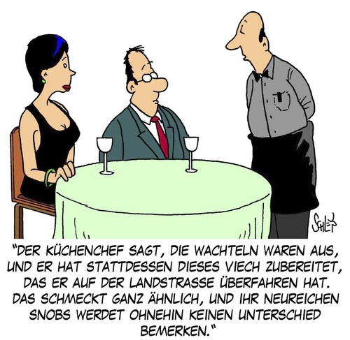 Cartoon: Restaurant (medium) by Karsten Schley tagged gastronomie,restaurants,snobs,essen,ernährung,geld,kochen,koch,business,gastronomie,restaurants,snobs,essen,ernährung,geld,kochen,koch,business