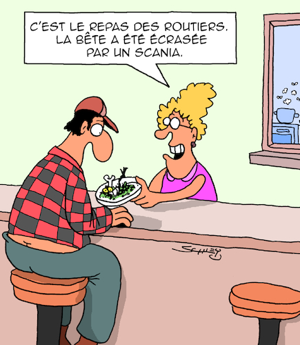 Cartoon: Routiers (medium) by Karsten Schley tagged routiers,alimentation,service,autoroutes,transport,economie,routiers,alimentation,service,autoroutes,transport,economie