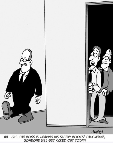 Cartoon: Safety Boots (medium) by Karsten Schley tagged business,employers,employees,economy,layoffs,jobs