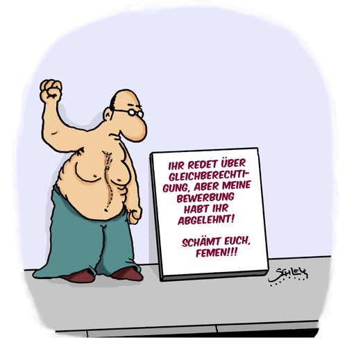 Cartoon: SCHÄMT EUCH!! (medium) by Karsten Schley tagged gleichberechtigung,männer,frauen,sexualität,gesellschaft,protest,bewerbungen,politik,soziales,femen,gleichberechtigung,männer,frauen,sexualität,gesellschaft,protest,bewerbungen,politik,soziales,femen