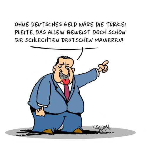 Cartoon: Schlechtes Benehmen (medium) by Karsten Schley tagged erdogan,türkei,manieren,deutschland,politik,pressefreiheit,wahlen,demokratie,meinungsfreiheit,europa,wirtschaft,geld,erdogan,türkei,manieren,deutschland,politik,pressefreiheit,wahlen,demokratie,meinungsfreiheit,europa,wirtschaft,geld