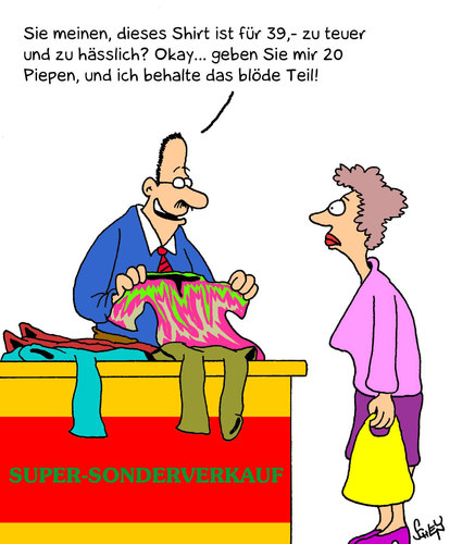 Cartoon: Schnäppchen!! (medium) by Karsten Schley tagged wirtschaft,geld,gesellschaft,shopping,einkaufen,sonderangebote,mode,kleidung,wirtschaft,geld,gesellschaft,shopping,einkaufen,sonderangebote,mode,kleidung