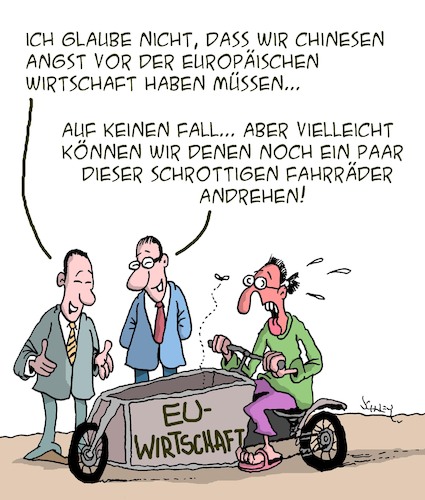 Cartoon: Schrottig (medium) by Karsten Schley tagged wirtschaft,china,eu,fortschritt,rückständigkeit,effektivität,bürokratie,kompetenz,politik,gesellschaft,wirtschaft,china,eu,fortschritt,rückständigkeit,effektivität,bürokratie,kompetenz,politik,gesellschaft