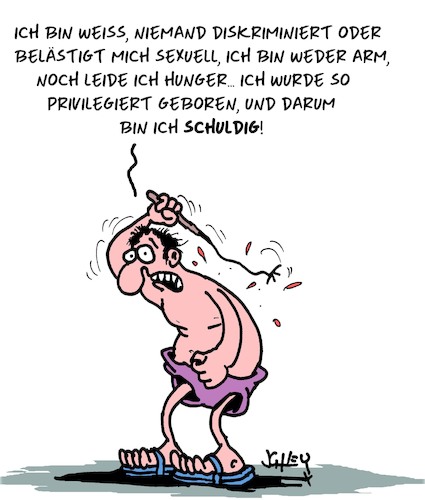 Cartoon: SCHULDIG!! (medium) by Karsten Schley tagged farbig,privilegiert,weiss,bewusstsein,woke,mode,vorwürfe,lebensweise,politik,farbig,privilegiert,weiss,bewusstsein,woke,mode,vorwürfe,lebensweise,politik