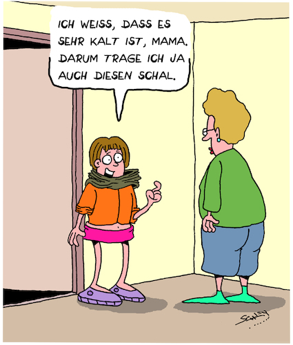 Cartoon: Sehr kalt (medium) by Karsten Schley tagged jugend,mode,kleidung,temperaturen,winter,kälte,gesundheit,eltern,familien,jugend,mode,kleidung,temperaturen,winter,kälte,gesundheit,eltern,familien