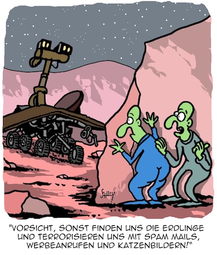 Cartoon: Sei vorsichtig!! (medium) by Karsten Schley tagged mars,weltraumforschung,wissenschaft,nasa,perseverance,marsmenschen,aliens,leben,rover,soziales,katzenbilder,werbung,gesellschaft,mars,weltraumforschung,wissenschaft,nasa,perseverance,marsmenschen,aliens,leben,rover,soziales,katzenbilder,werbung,gesellschaft