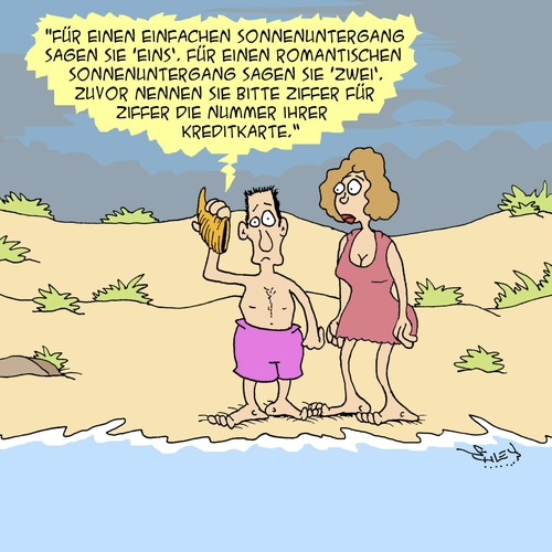 Cartoon: Sonnenuntergang am Meer (medium) by Karsten Schley tagged urlaub,wetter,klima,meer,wasser,tourismus,touristen,bezahlen,geld,kreditkarten,ehe,liebe,familie,familienurlaub,strand,urlaub,wetter,klima,meer,wasser,tourismus,touristen,bezahlen,geld,kreditkarten,ehe,liebe,familie,familienurlaub,strand