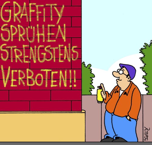 Cartoon: STRENG VERBOTEN! (medium) by Karsten Schley tagged protest,graffity,vandalismus,kriminalität,kunst,künstler,immobilien,jugend,jugendkultur,gesellschaft,deutschland,vandalismus,kriminalität,kunst,künstler,immobilien,jugend,jugendkultur,gesellschaft,deutschland