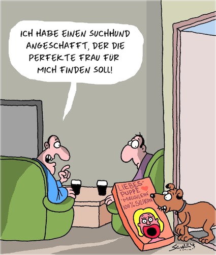 Cartoon: Suchhund (medium) by Karsten Schley tagged liebe,männer,frauen,beziehungen,gummipuppen,tiere,hunde,suchhunde,liebe,sex,männer,frauen,beziehungen,gummipuppen,tiere,hunde,suchhunde
