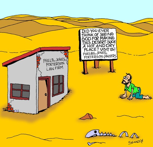 Cartoon: Sueing God (medium) by Karsten Schley tagged religion,law,lawyers,god,religion,kirche,bibel,glaube,justiz,rechtsanwalt,anwalt,gott,wüste