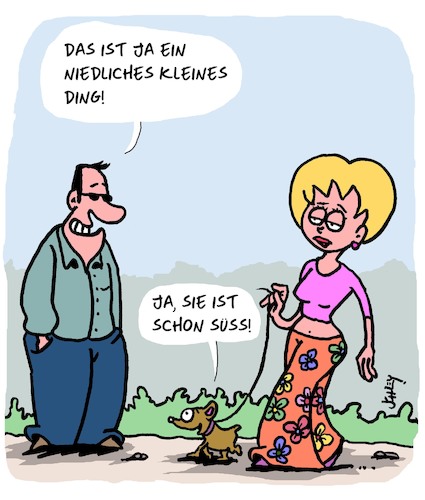 Cartoon: Süss! (medium) by Karsten Schley tagged männer,frauen,anbaggern,chauvinismus,haustiere,sexismus,dating,benehmen,sozialverhalten,gesellschaft,männer,frauen,anbaggern,chauvinismus,haustiere,sexismus,dating,benehmen,sozialverhalten,gesellschaft