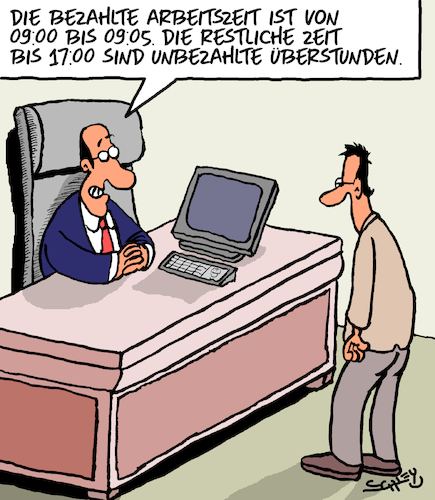 Cartoon: Super Job! (medium) by Karsten Schley tagged arbeitszeiten,bezahlung,überstunden,wirtschaft,arbeitgeber,arbeitnehmer,soziales,kapitalismus,gesellschaft,politik,arbeitszeiten,bezahlung,überstunden,wirtschaft,arbeitgeber,arbeitnehmer,soziales,kapitalismus,gesellschaft,politik