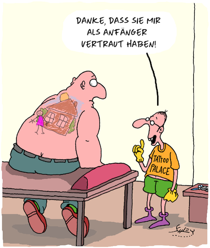 Cartoon: Tattoos (medium) by Karsten Schley tagged tattoos,mode,profis,kunst,anfänger,business,tattoos,mode,profis,kunst,anfänger,business