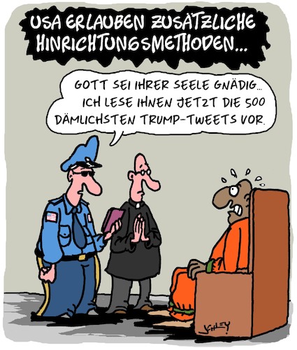 Cartoon: Todesstrafe USA (medium) by Karsten Schley tagged usa,politik,gesetze,todesstrafe,justiz,trump,tweets,gesellschaft,usa,politik,gesetze,todesstrafe,justiz,trump,tweets,gesellschaft