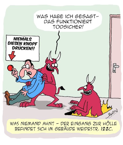 Cartoon: Todsicher! (medium) by Karsten Schley tagged psychologie,versuchung,hölle,teufel,religion,aberglaube,mythen,büro,angestellte,gesellschaft,psychologie,versuchung,hölle,teufel,religion,aberglaube,mythen,büro,angestellte,gesellschaft