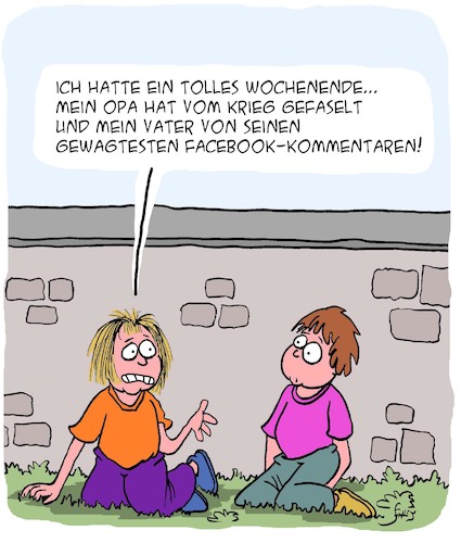 Cartoon: Tolles Wochenende... (medium) by Karsten Schley tagged kinder,familie,jugend,großeltern,eltern,technik,facebook,internet,freizeit,gesellschaft,kinder,familie,jugend,großeltern,eltern,technik,facebook,internet,freizeit,gesellschaft