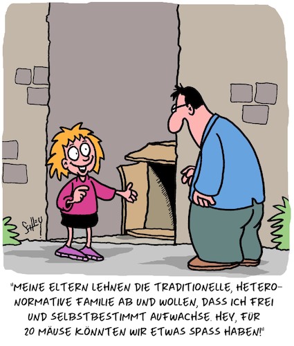 Cartoon: Traditionelle Familien (medium) by Karsten Schley tagged familien,traditionell,kinder,eltern,verantwortung,kindheit,jugend,dogmen,politik,gesellschaft,familien,traditionell,kinder,eltern,verantwortung,kindheit,jugend,dogmen,politik,gesellschaft