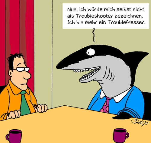 Cartoon: Trouble (medium) by Karsten Schley tagged tiere,gesellschaft,wirtschaft,geld,problemlösungen,tiere,gesellschaft,wirtschaft,geld,problemlösungen,hai