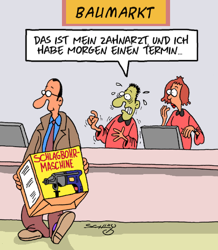 Cartoon: Tut das weh? (medium) by Karsten Schley tagged zahnärzte,patienten,angst,schmerz,gesundheit,medizin,baumärkte,zahnärzte,patienten,angst,schmerz,gesundheit,medizin,baumärkte