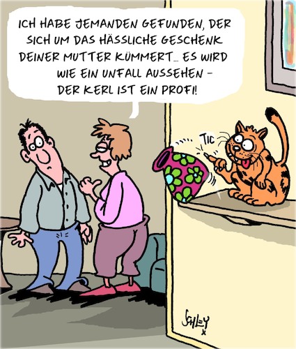 Cartoon: Unfall (medium) by Karsten Schley tagged katzen,familie,profis,unfälle,geschenke,mütter,väter,liebe,ehe,gesellschaft,katzen,familie,profis,unfälle,geschenke,mütter,väter,liebe,ehe,gesellschaft