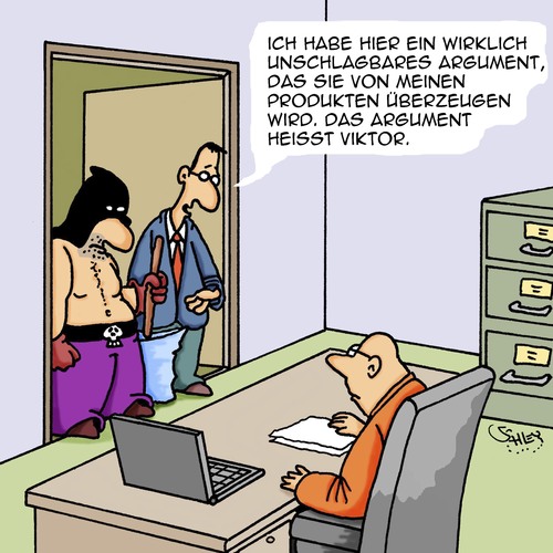 Cartoon: Unschlagbar! (medium) by Karsten Schley tagged verkäufer,umsätze,profit,überzeugen,kunden,argumentation,marketing,geld,wirtschaft,business,verkäufer,umsätze,profit,überzeugen,kunden,argumentation,marketing,geld,wirtschaft,business